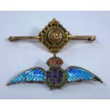 A military bar brooch with enamelling, stamped '9c'; an RAF enamelled brooch, stamped 'sterling'