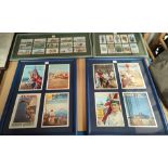 Two sets of 4 framed advertising marine postcards; 2 framed sets of Deep Sea Diving cigarette