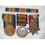 A WWI 1914 Star and bar trio of medals to L-15076 Pte C.I. SHARPE, 1/R. FUS with medal bar and