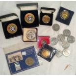 A mixed selection of coins and cased medals