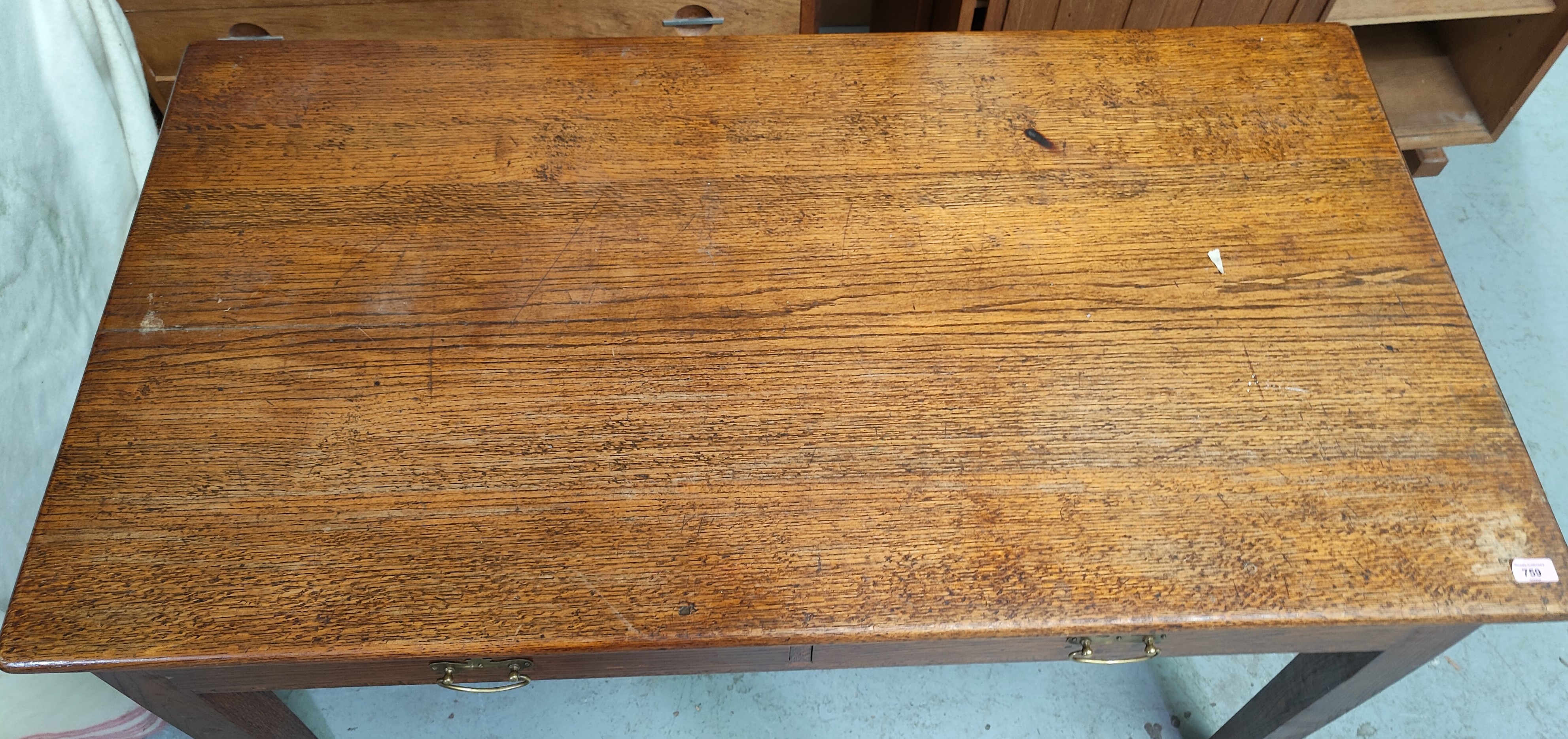 A reproduction oak dining suite with linen fold decoration comprising refectory table; 6 ladder back - Image 2 of 3