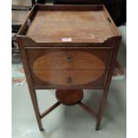 A Georgian mahogany tray top night stand with oval satinwood inlay, undertier, on square chamfered