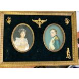 A fine pair of hand painted oval miniature half length portraits of Napoleon and Josephine, each