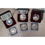 CANADA - 3 silver proof dollars, 1991 - 1993 and 3 matching dollars
