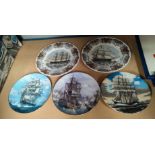 Two tall ships collectors plates, adapted from engravings, three others.