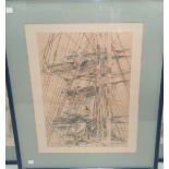 Richard Demarco (Scottish B1930): A pen and pencil sketch 'The Marquet sailing at sunset', signed,