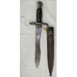 A Spanish 1941 pattern Bolo Bayonet, with cross hatched wooden sides to the handle, steel