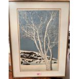 Ted Colyer, 1947, Canada: colour woodblock print with silver ground, Winter Tree, signed in pencil