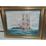 An oil on canvas of a three masted ship on choppy seas, signed 'Peters' to bottom right, 45 x