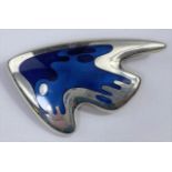 A George Jensen silver brooch designed by Henning Koppel: stylised fish in shades of blue enamel, No