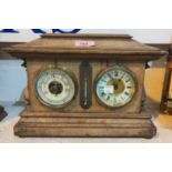 An Edwardian clock/barometer/thermometer in stained wood case