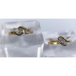 Two rings each with 3 diamonds in illusion setting, 1 stamped '18ct', 1 marks unclear, 4.3 gm