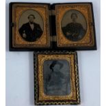 A 19th century composition Double Union photograph frame containing a pair of portraits, 7.8 x 6.7