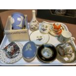 A selection of decorative china and trinketware including some Wedgewood Jasperware