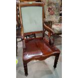 A 19th century Scandinavian mahogany armchair with scroll arm rests, on barley twist legs