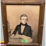 A 19th century cabinet half length portrait of Louis Braille watercolour, 24 x 19cm, gilt framed