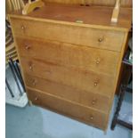 A mid 20th century light oak Austinsuite chest of 5 drawers H98 x W81 x D42cm