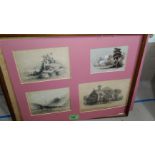 Four 19th century pencil or wash studies, a large charcoal sketch, another