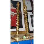 A pair of brass barley twist column table lamps (converted)