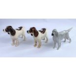 Three Beswick dog figures, English setter Bayldone Baronet, grey gloss 973, two Cocker Spaniels 967