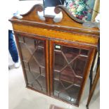 An inlaid mahogany wall hanging display cabinet with double astragal glazed doors 94cm