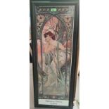 A framed print after Alphonse Mucha La Soir, 89x29cm framed and glazed