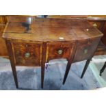 A Georgian mahogany small sideboard with 'D' front, crossbanded decoration, 3 drawers with brass