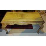 A bleached walnut coffee table in the Epstein manner; a reproduction side table with marble top (top