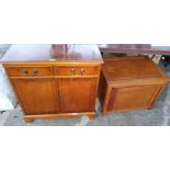 A 19th century style stripped commode cabinet with hinged lid and a reproduction walnut side cabinet