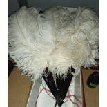 An Ostrich feather fan with tortoise shell coloured supports.