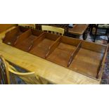 A 1930's civil service oak 5 division document tray, 148cm