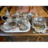 A selection of Victorian and later silver plated tea ware; etc.