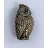 A 19th century silver on brass owl vesta case