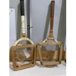 Two mid 20th century tennis rackets "Maxply" light medium 3 by Dunlop and "Whipshaft County Model