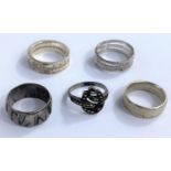 5 white metal eternity rings, (one stamped 925)