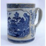 A late 18th early 19th century Chinese blue and white large mug/tankard for the export market with