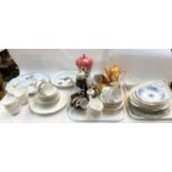 A Royal Worceste Evesham hors d'oeuvres dish, a Majolica money box, an Aynsley teaset etc