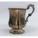 A Victorian hallmarked silver christening mug of baluster ribbed form, chased acanthus decoration,
