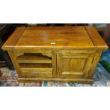 A hardwood small side/TV table with cupboard and drawers; a similar 2 tier fold over coffee table
