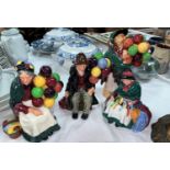 Four Royal Doulton figures: The Old Balloon Seller, HN 1315; The Balloon Man, HN 1954; Silks &