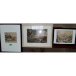 After J.W. King: etching of St Williams collage York, modern framed and three other late 19th/