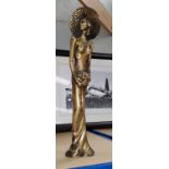 A tall bronze of a lady in floor length dress and large hat signature to base (unreadable) height