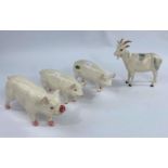 Four Beswick farm animals, Nigerian Goat 223, Boar (pig) 4117, Wall Champion queen 1452, Wall