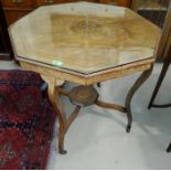 An Edwardian rosewood inlaid octagonal occasional table with 's' shaped legs and smaller undershelf,