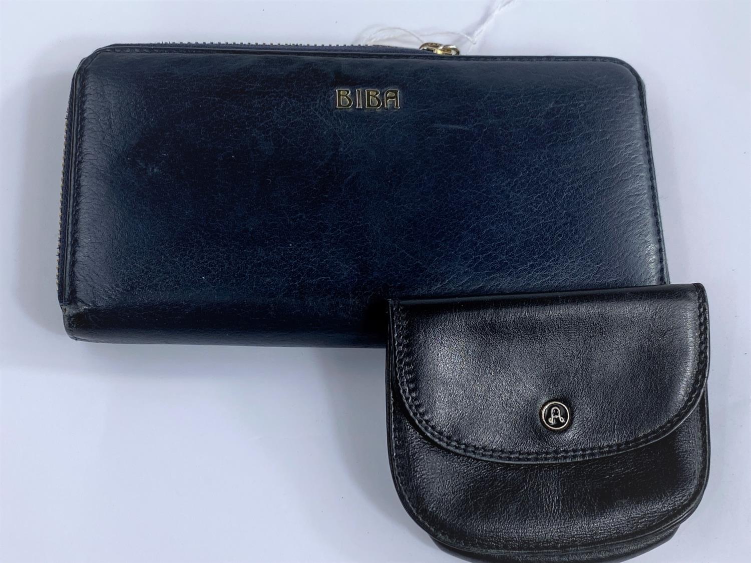 Leather purses: One large navy blue Biba ladies purse and a small black Antonini Italian calf