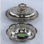 A hallmarked silver pierced basket, 5.5 oz and a Mappin & Webb silver plated entree dish.