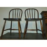 An Ercol style set of 4 hoop and stick back chairs; 2 oak occasional tables; a bedroom chair