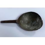 An antique bronze coloured metal "slip top Latten" spoon, possibly mid 17th century, with makers