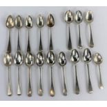 Seventeen silver teaspoons, various designs and marks, 9.2oz.