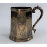 A Victorian octagonal christening mug with chased acanthus decoration, London 1840, 6.5 oz